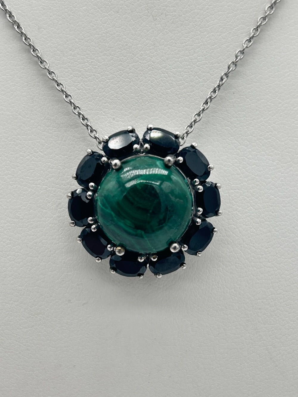 Malachite and Midnight Black Sapphire Pendant, PbD